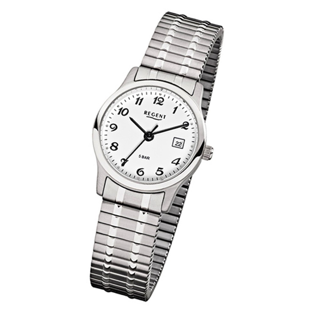 Regent Damen, Herren-Armbanduhr F-885 Quarz-Uhr Stahl-Armband silber URF885