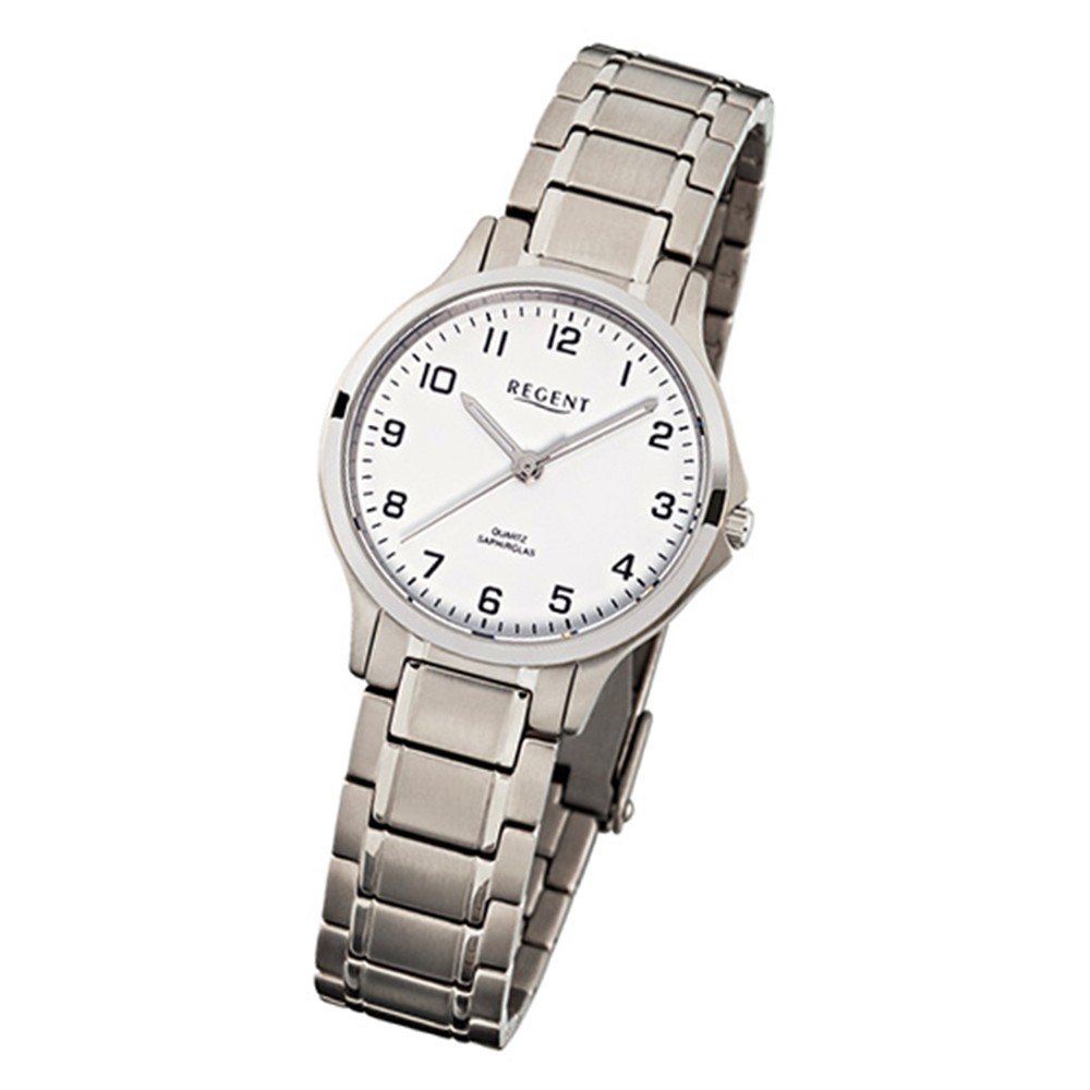 Regent Damen-Armbanduhr Titan Saphirglas Quarz silber weiß Uhr URF901
