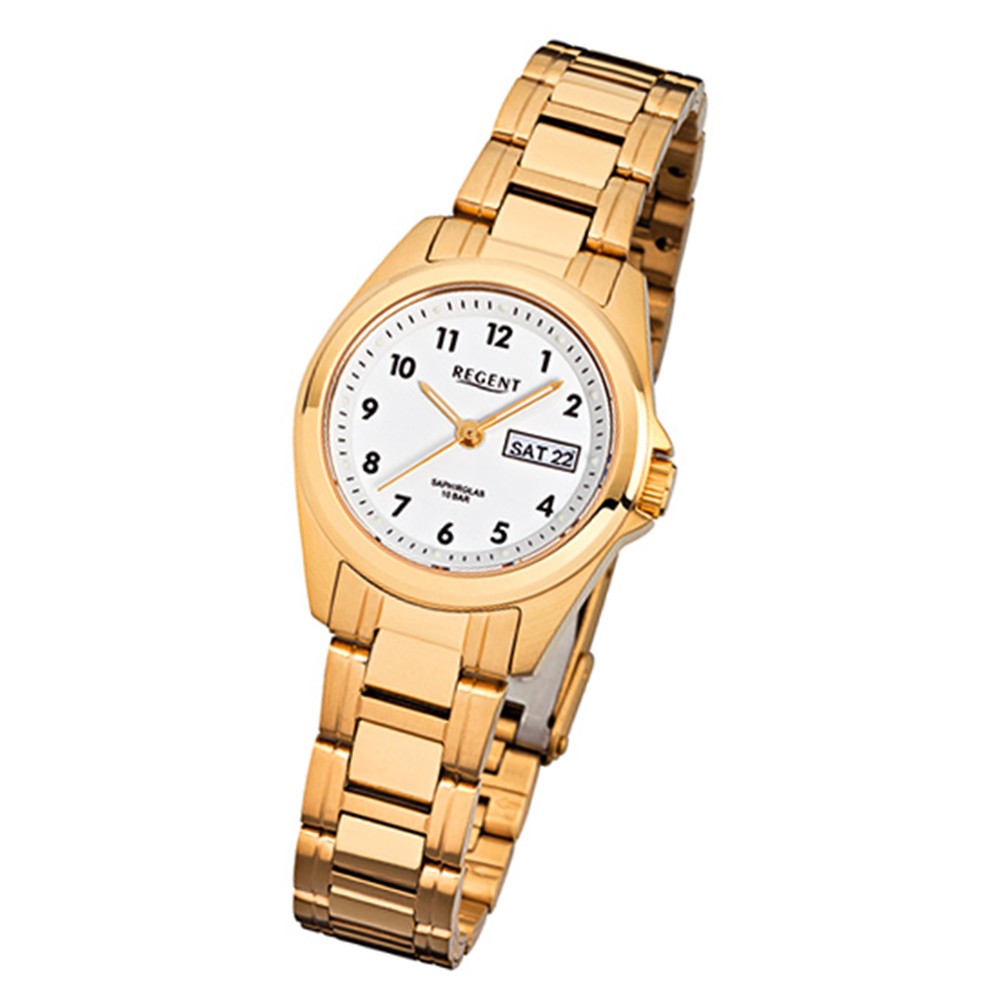 Regent Damen-Armbanduhr F-904 Quarz-Uhr Stahl-Armband gold URF904