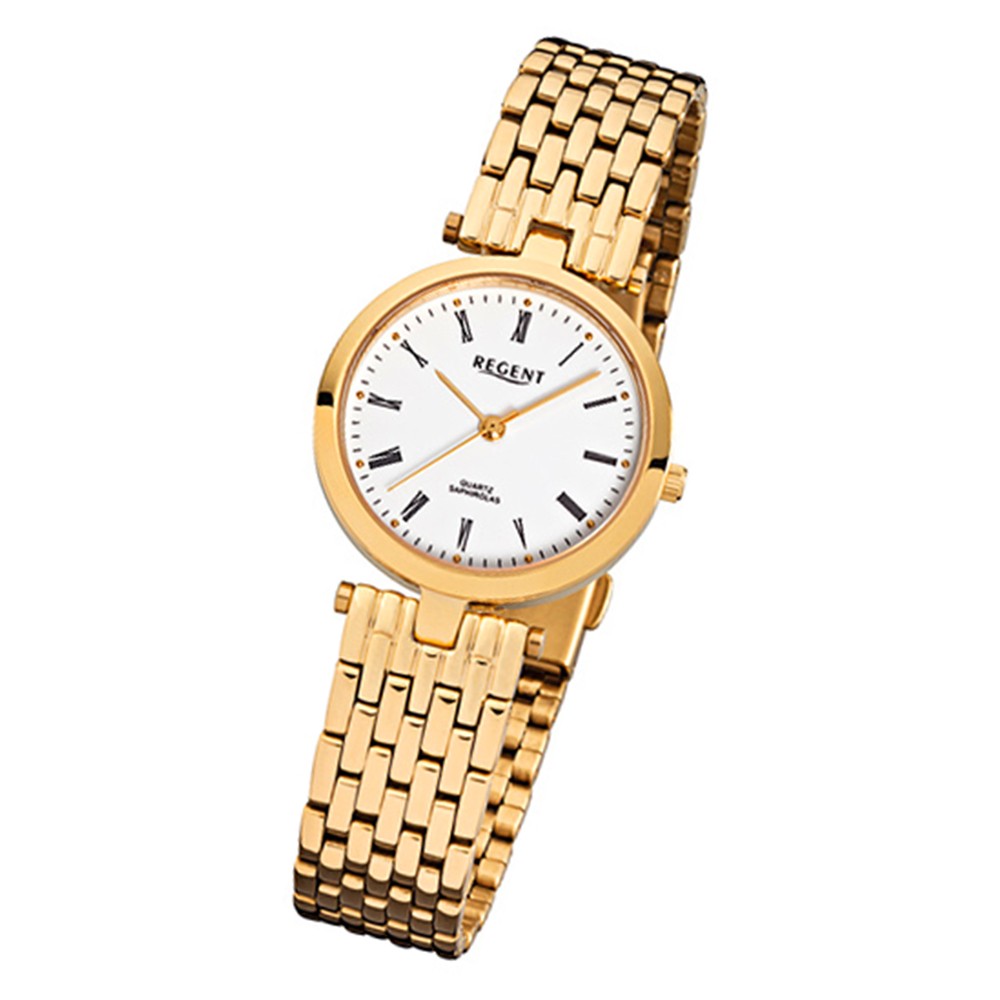 Regent Damen-Armbanduhr F-906 Quarz-Uhr Stahl-Armband gold URF906