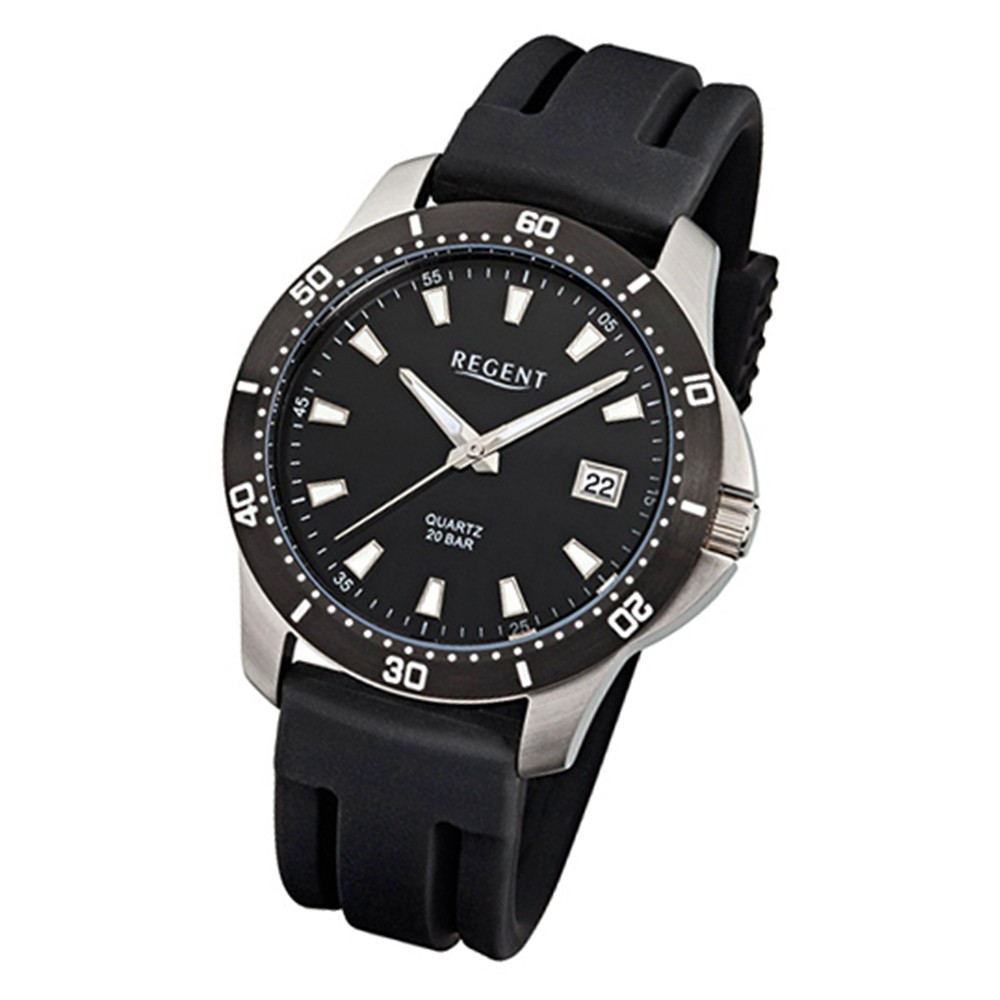 Regent Herren-Armbanduhr Mineralglas Quarz Kunststoff schwarz URF911