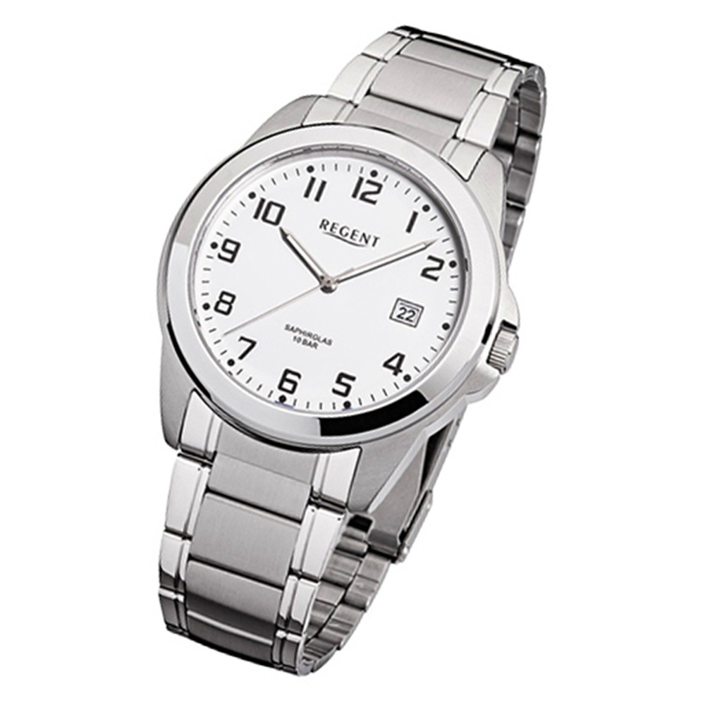 Regent Herren-Armbanduhr F-923 Quarz-Uhr Stahl-Armband silber grau URF923