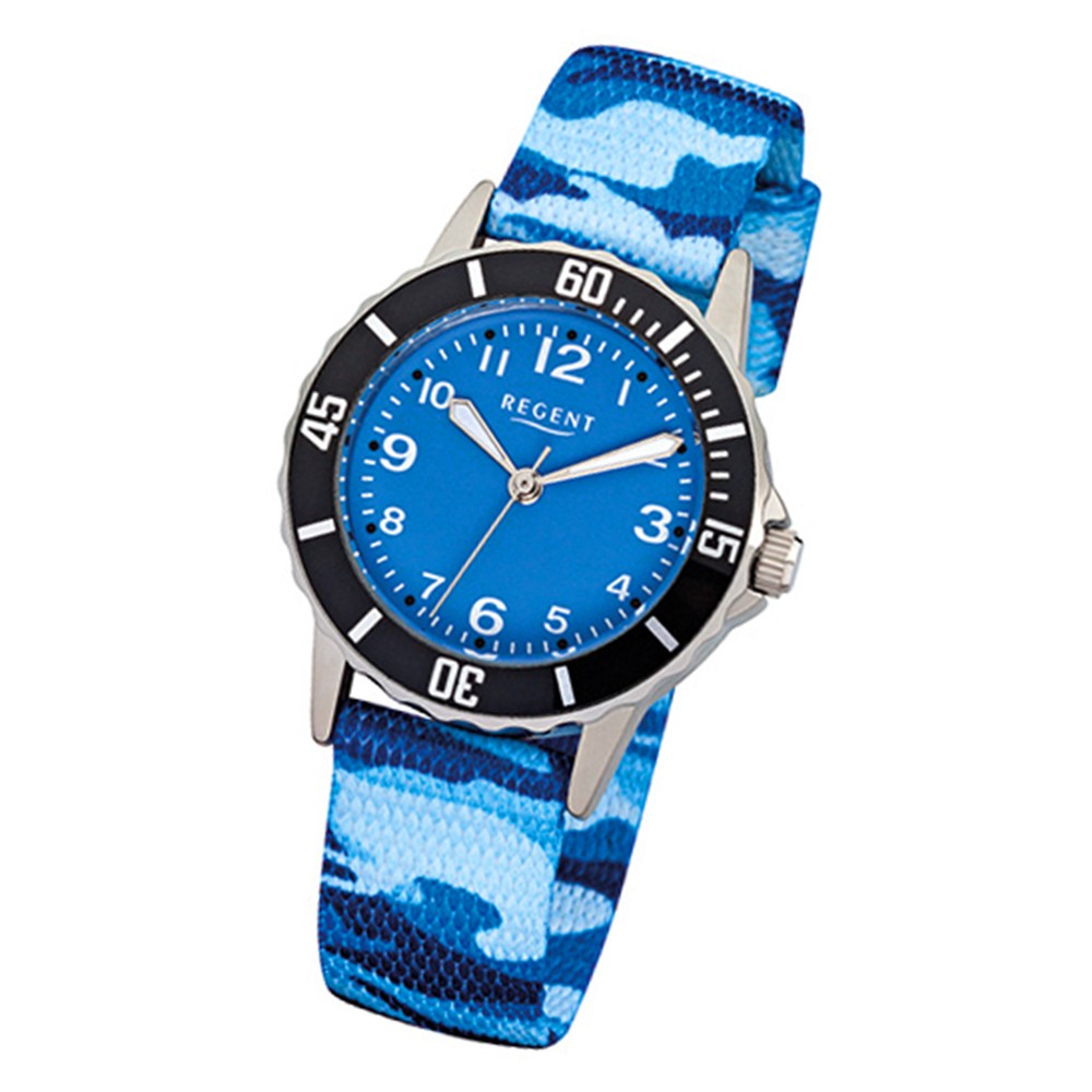 Regent F-940 Textil, Kinder-Armbanduhr URF940 blau Quarz-Uhr Stoff-Armband