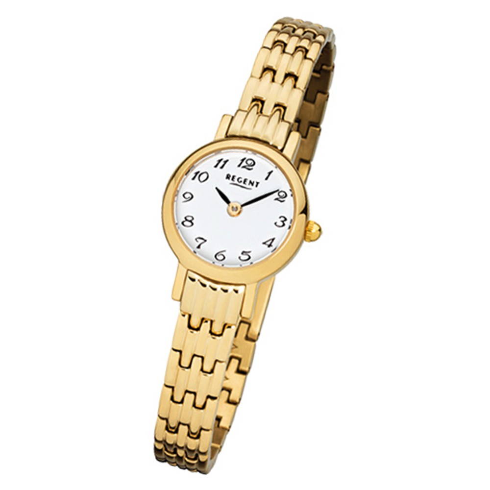 Regent Damen-Armbanduhr F-982 Quarz-Uhr Mini Stahl-Armband gold URF982