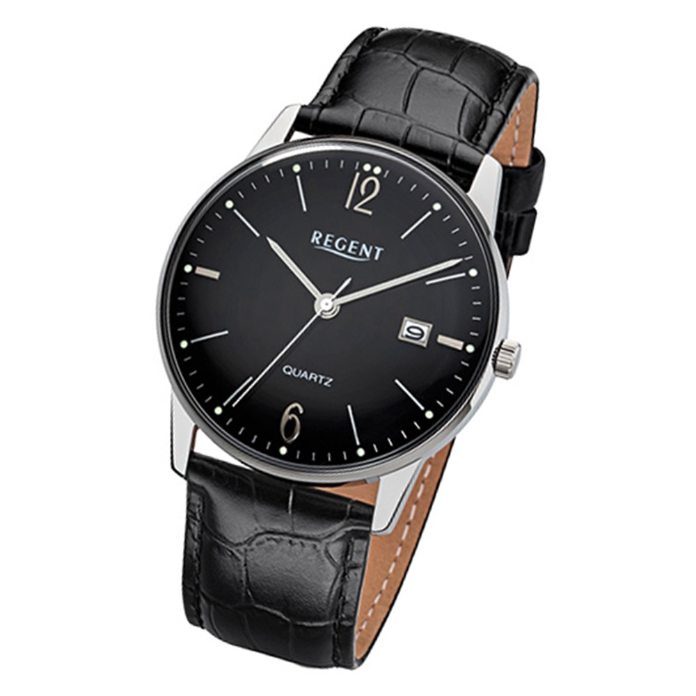 Regent Herren-Armbanduhr 32-F-985 Quarz-Uhr Leder schwarz Uhr URF985