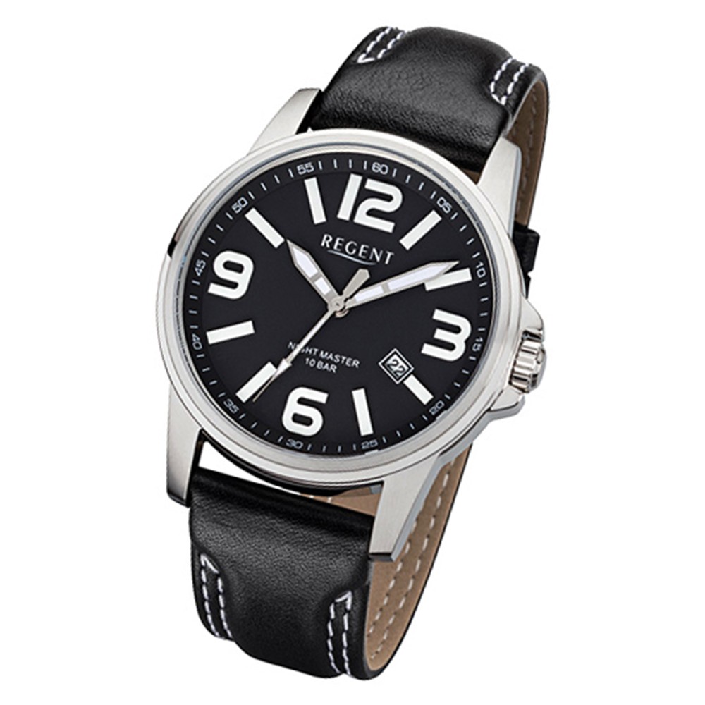 Regent Herren-Armbanduhr 32-F-995 Quarz-Uhr Leder-Armband schwarz URF995