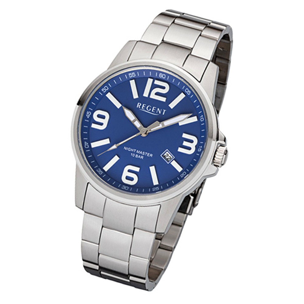 Regent Herren-Armbanduhr 32-F-998 Quarz-Uhr Edelstahl-Armband silber URF998