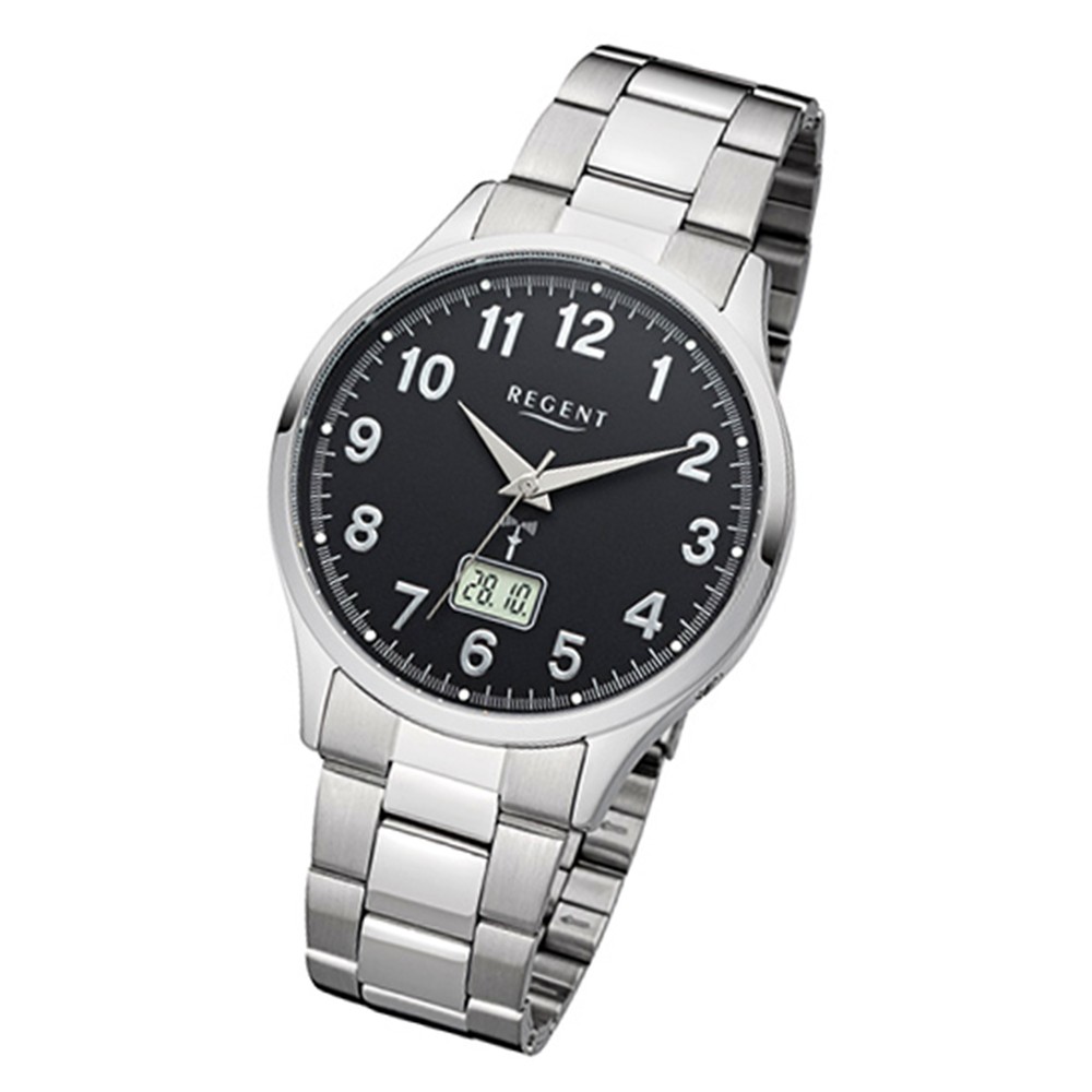 Regent Herren-Armbanduhr 32-FR-231 Funkuhr Edelstahl-Armband silber URFR231