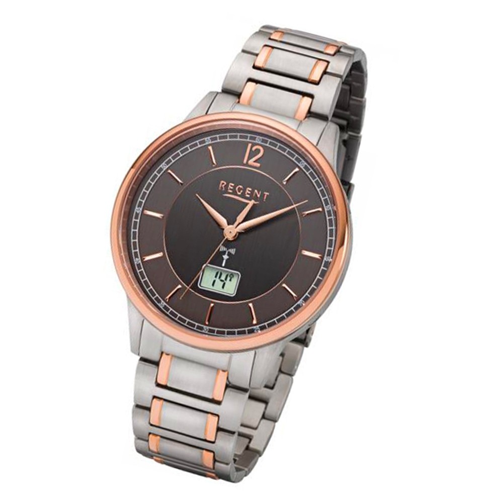 Regent Armbanduhr Analog Digital FR-252 Funk-Uhr Titan silber rosegold  URFR252