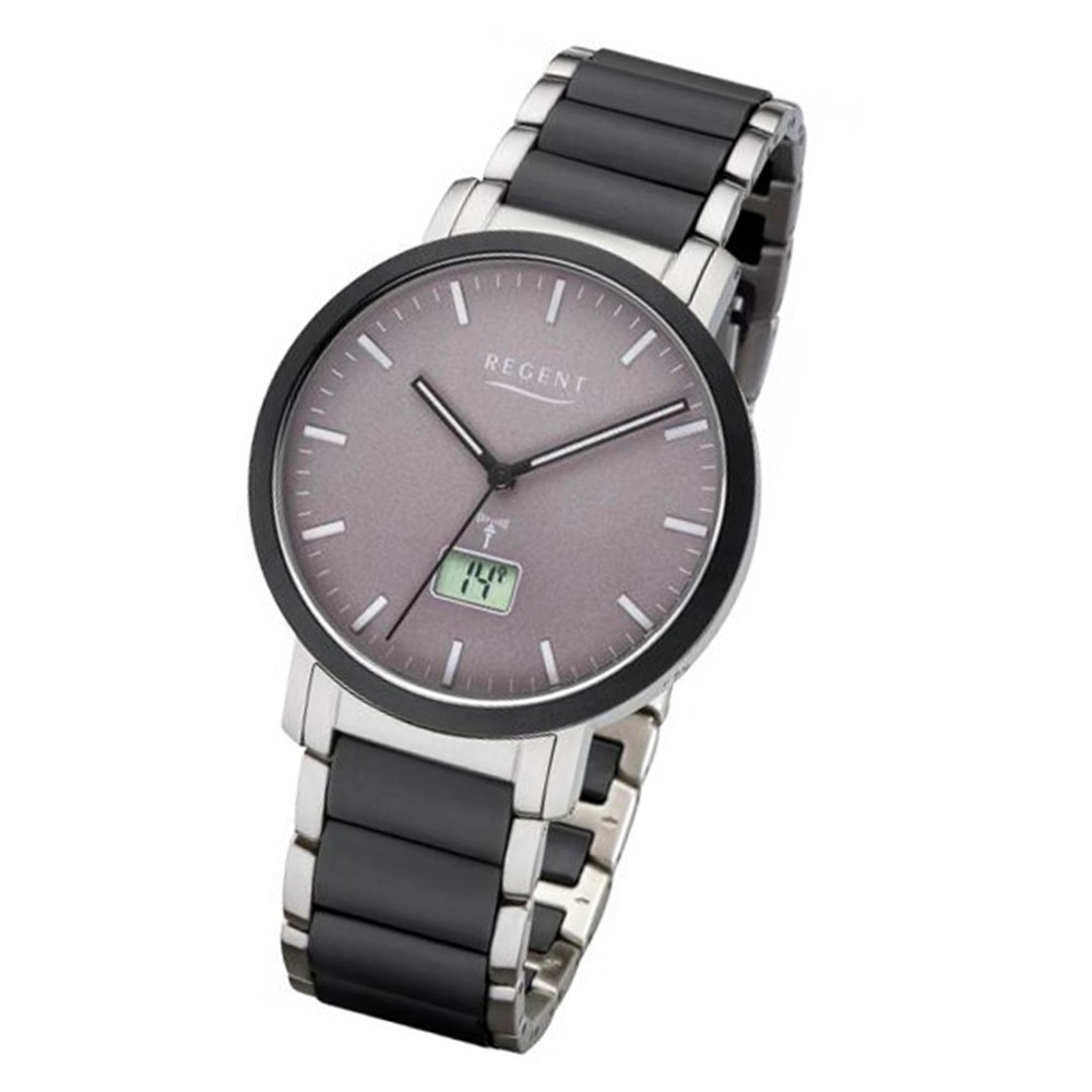 Regent Funkuhr Analog Digital FR-253 Funk-Uhr Metall schwarz silber URFR253