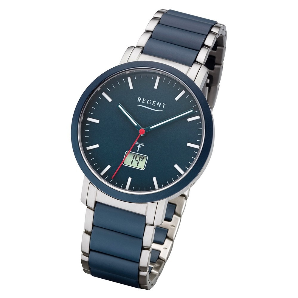 Regent Armbanduhr Analog Digital FR-254 Funk-Uhr Metall blau silber URFR254 | Quarzuhren