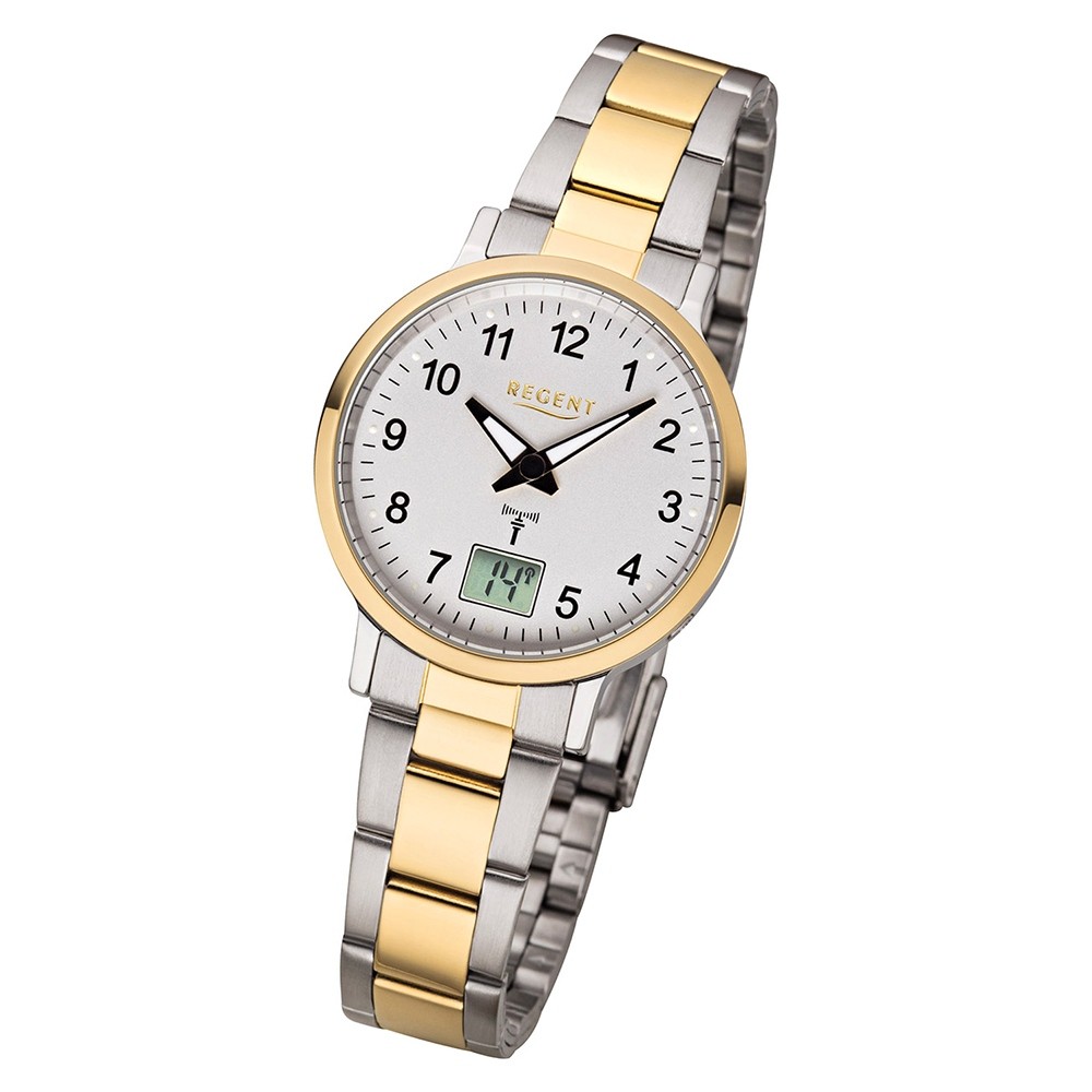 Regent Funkuhr Analog Digital FR-258 Funk-Uhr Metall gold silber URFR258