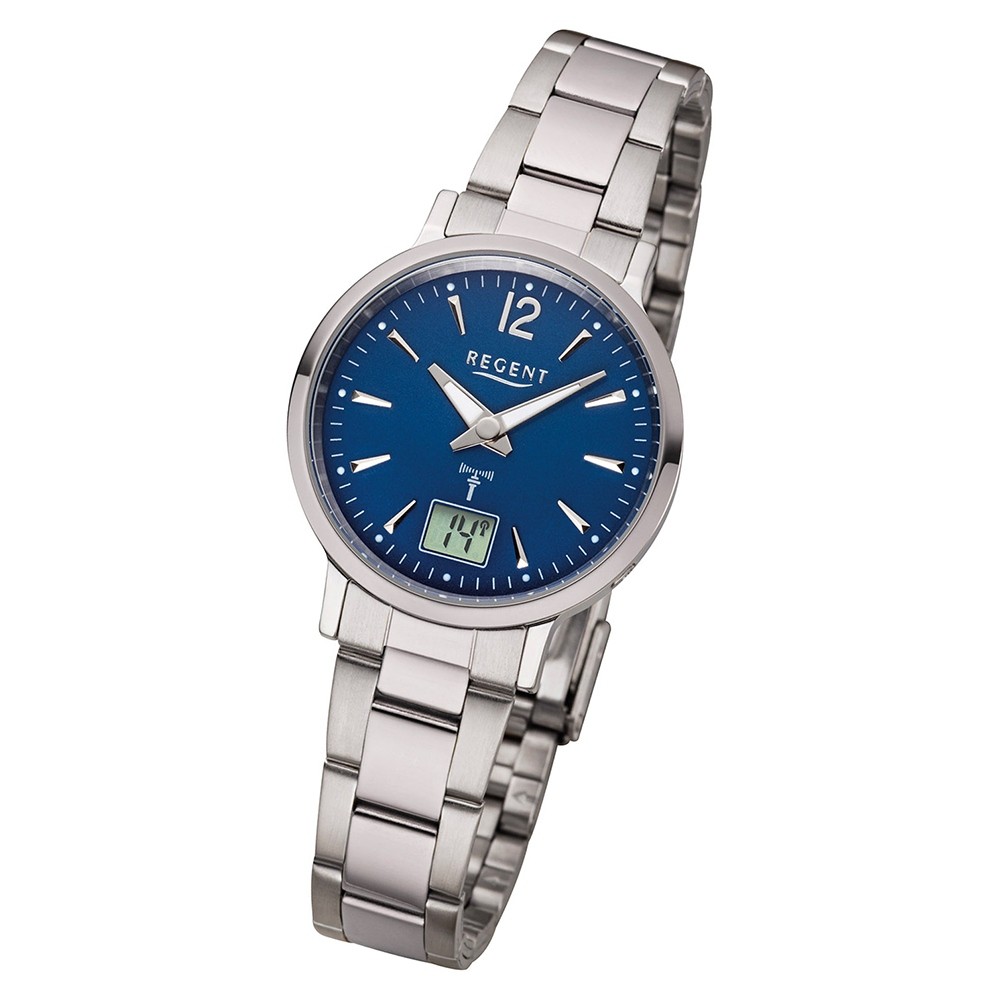 Regent Damen Funkuhr Analog-Digital FR-259 Funk-Uhr Metall silber URFR259
