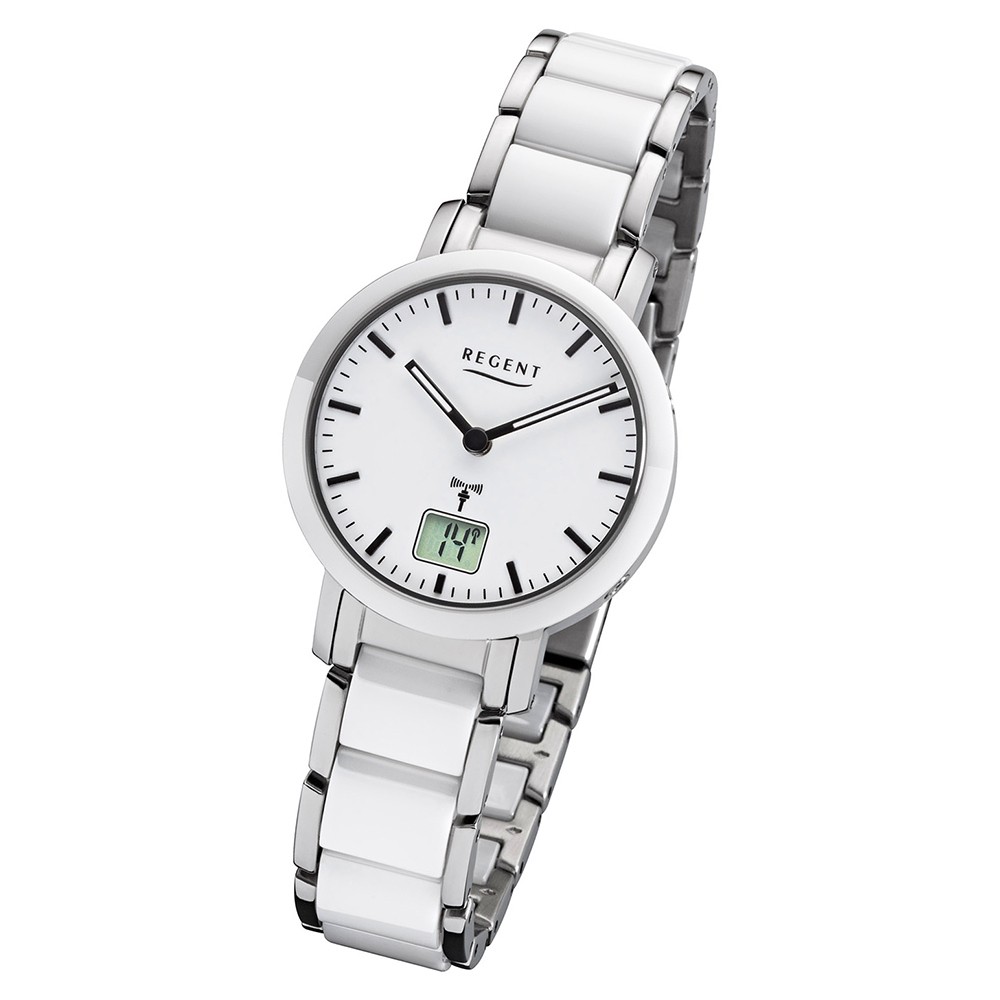 Regent Funkuhr Analog Digital FR-264 Funk-Uhr Metall weiß silber URFR264