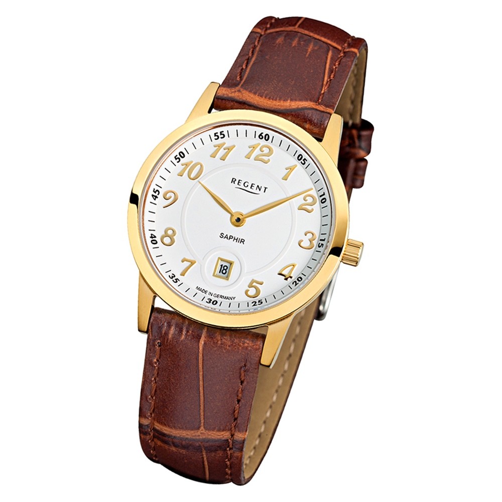 Regent Damen Armbanduhr Analog GM-1402 Quarz-Uhr Leder braun URGM1402