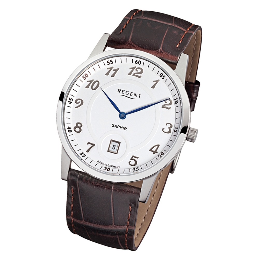 Regent Herren Armbanduhr Analog GM-1405 Quarz-Uhr Leder braun URGM1405