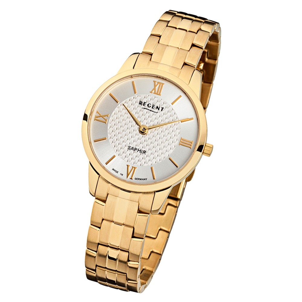 Regent Damen Armbanduhr Analog GM-1415 Quarz-Uhr Metall gold URGM1415
