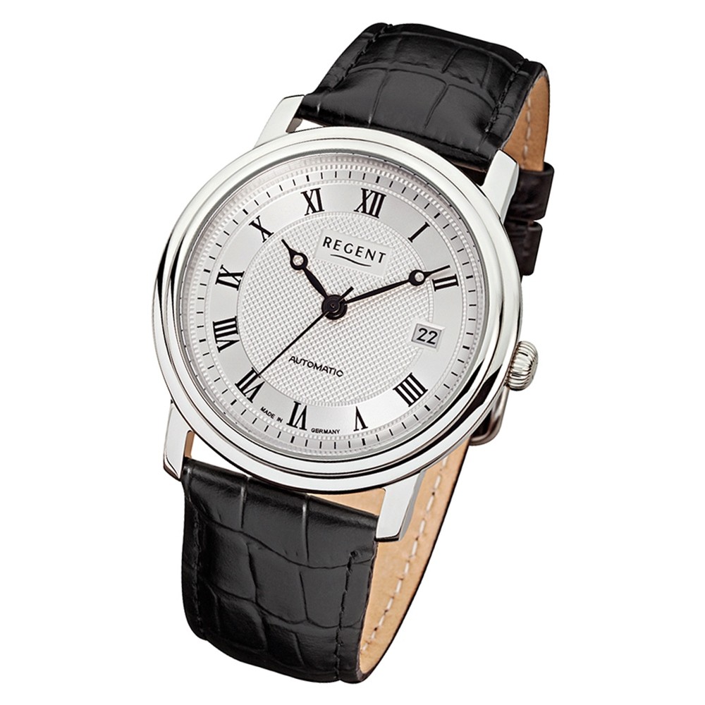 Regent Herren Armbanduhr Analog GM-1431 Automatik-Uhr Leder schwarz URGM1431