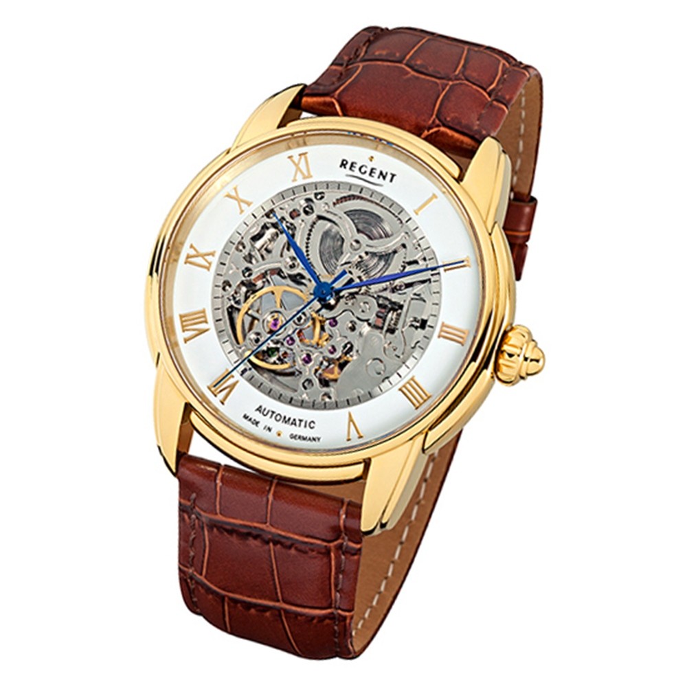 Regent Herren Armbanduhr Analog GM-1434 Leder braun URGM1434 Automatik-Uhr