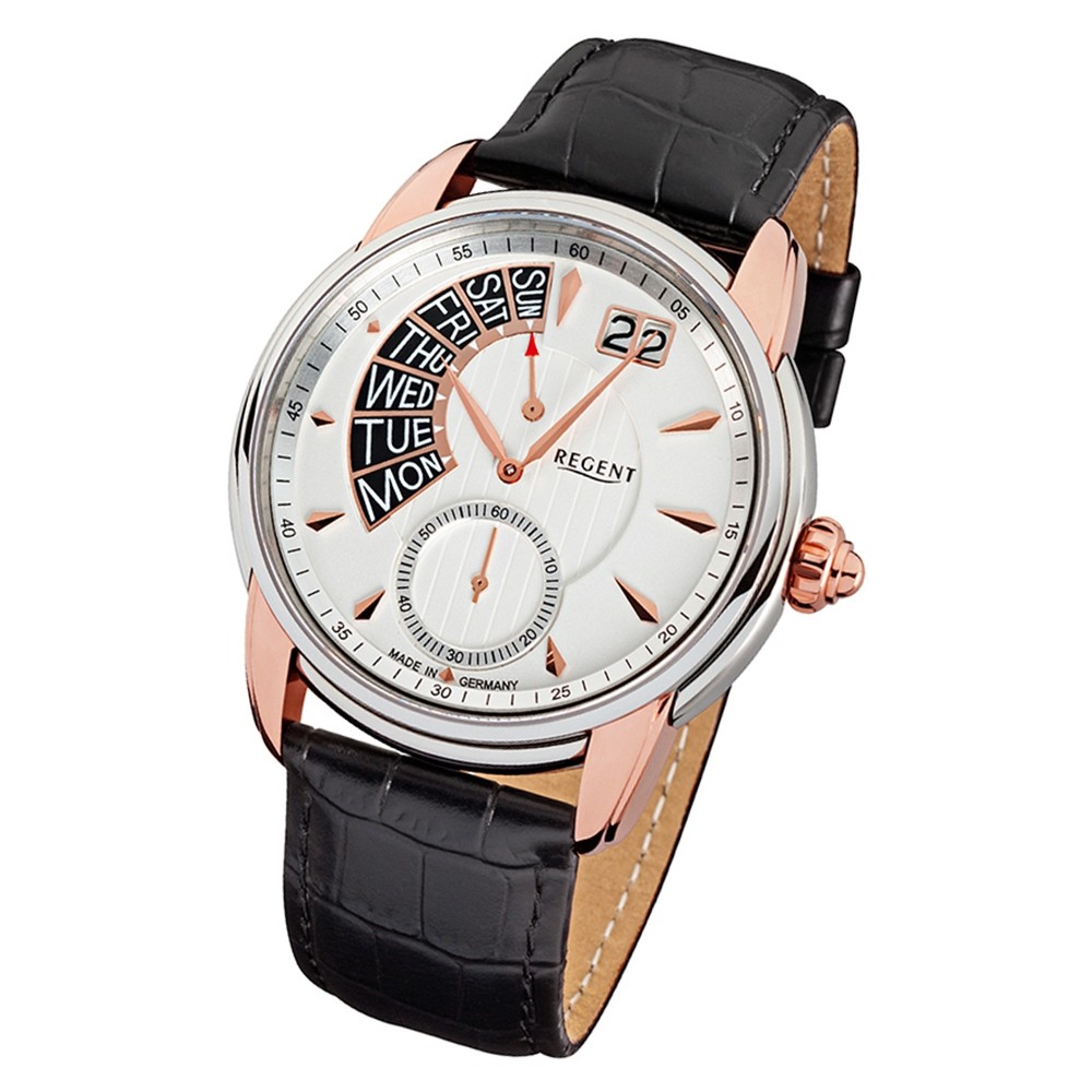 Regent Herren Armbanduhr Analog GM-1436 Quarz-Uhr Leder schwarz URGM1436