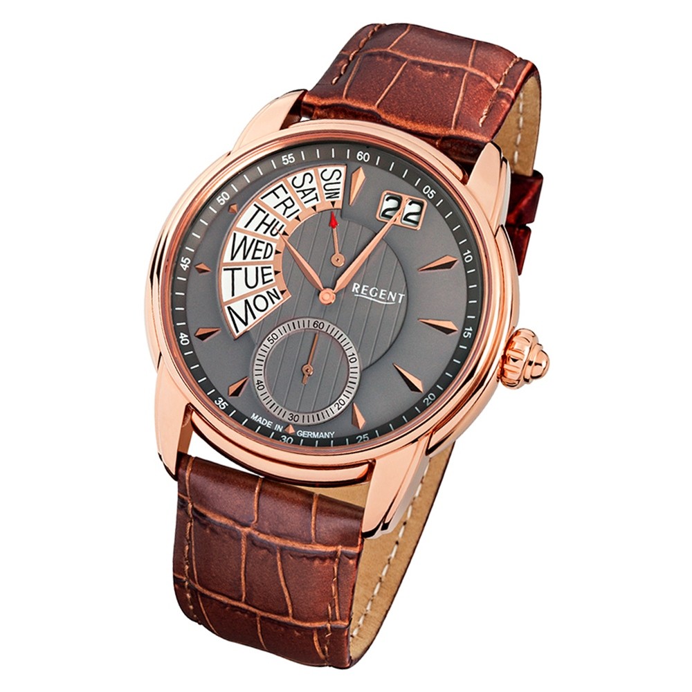 Herren GM-1437 Armbanduhr braun Regent Leder Analog URGM1437 Quarz-Uhr