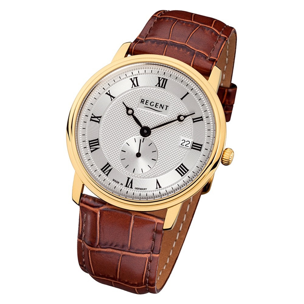 Regent Herren Armbanduhr Analog GM-1443 Quarz-Uhr Leder braun URGM1443