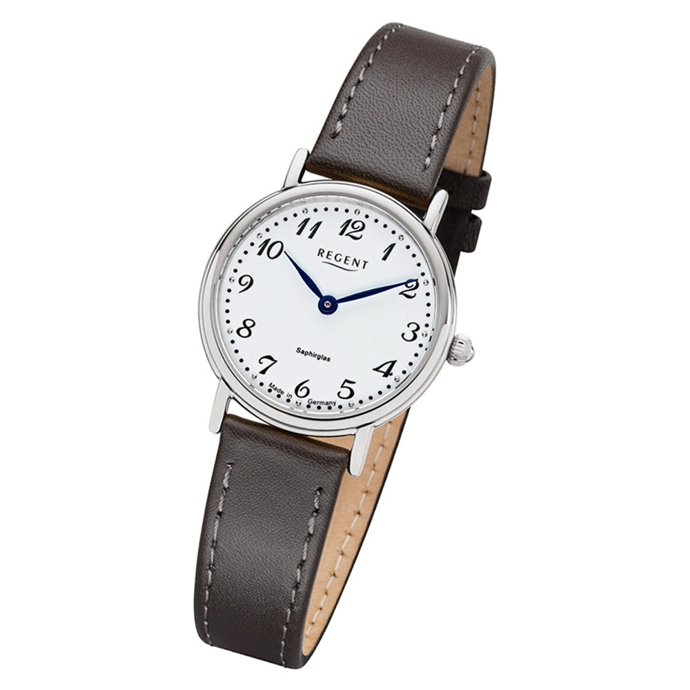 Regent Damen Armbanduhr Analog GM-1601 Quarz-Uhr Leder grau URGM1601