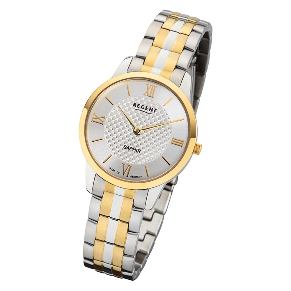 Regent Damen Armbanduhr Analog GM-1624 Quarz-Uhr Metall gold silber URGM1624