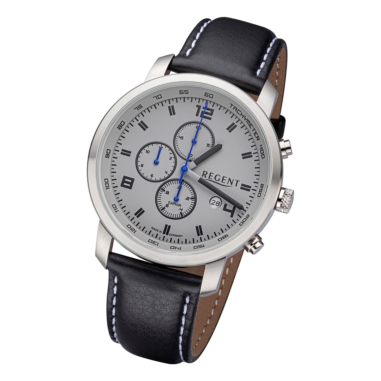 Regent Herren Armbanduhr Analog GM-2109 Quarz-Uhr Lederband schwarz URGM2109