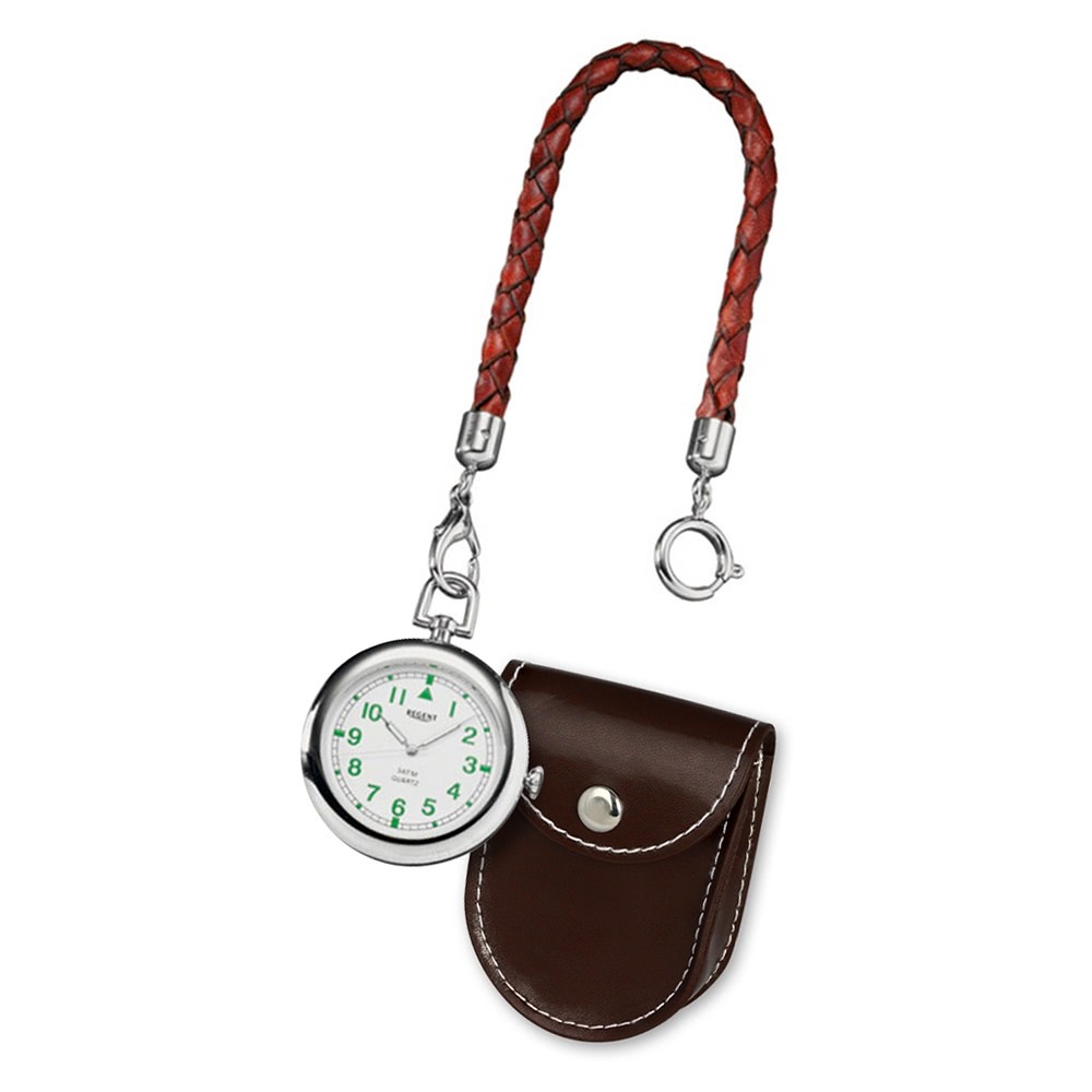 Regent Taschenuhr Herren P-39 Quarz-Uhr mit Lederkette und Ledertäschchen URP039