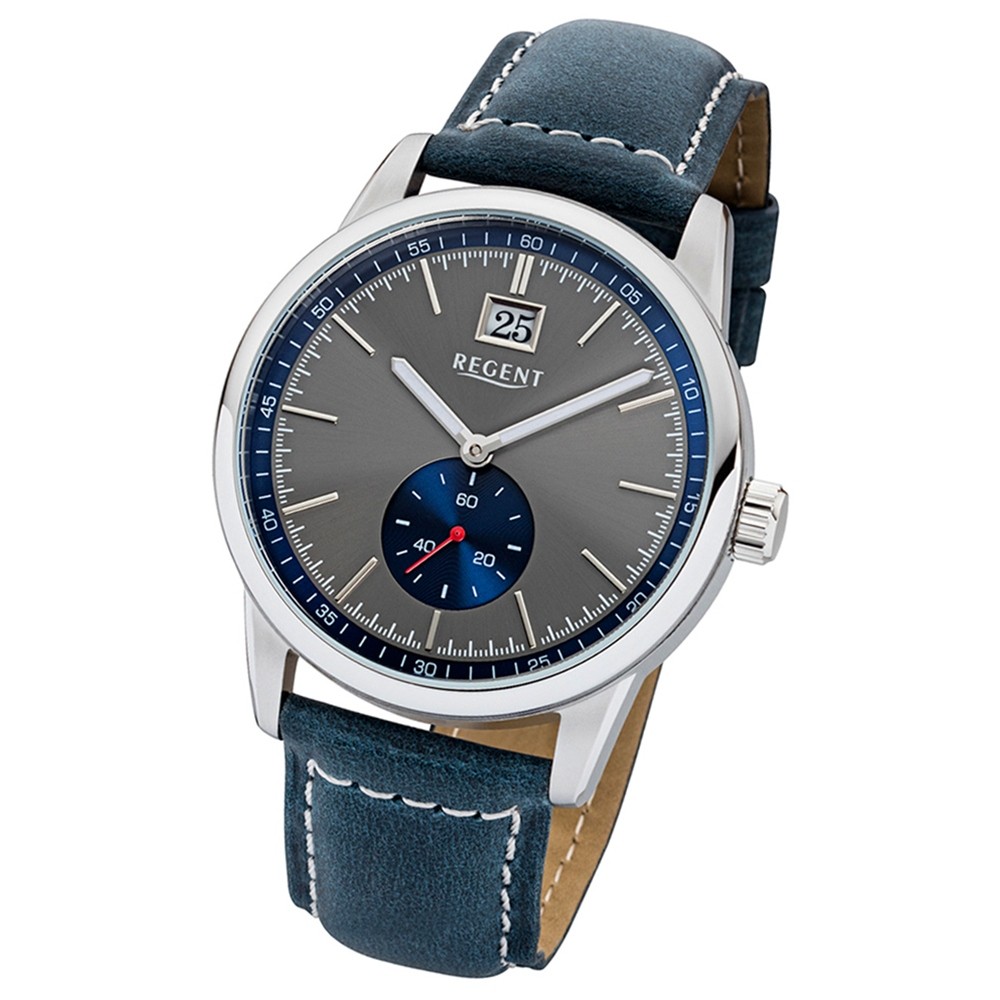 Regent Herren-Armbanduhr 32-UM-1605 Quarz-Uhr Leder dunkelblau URUM1605