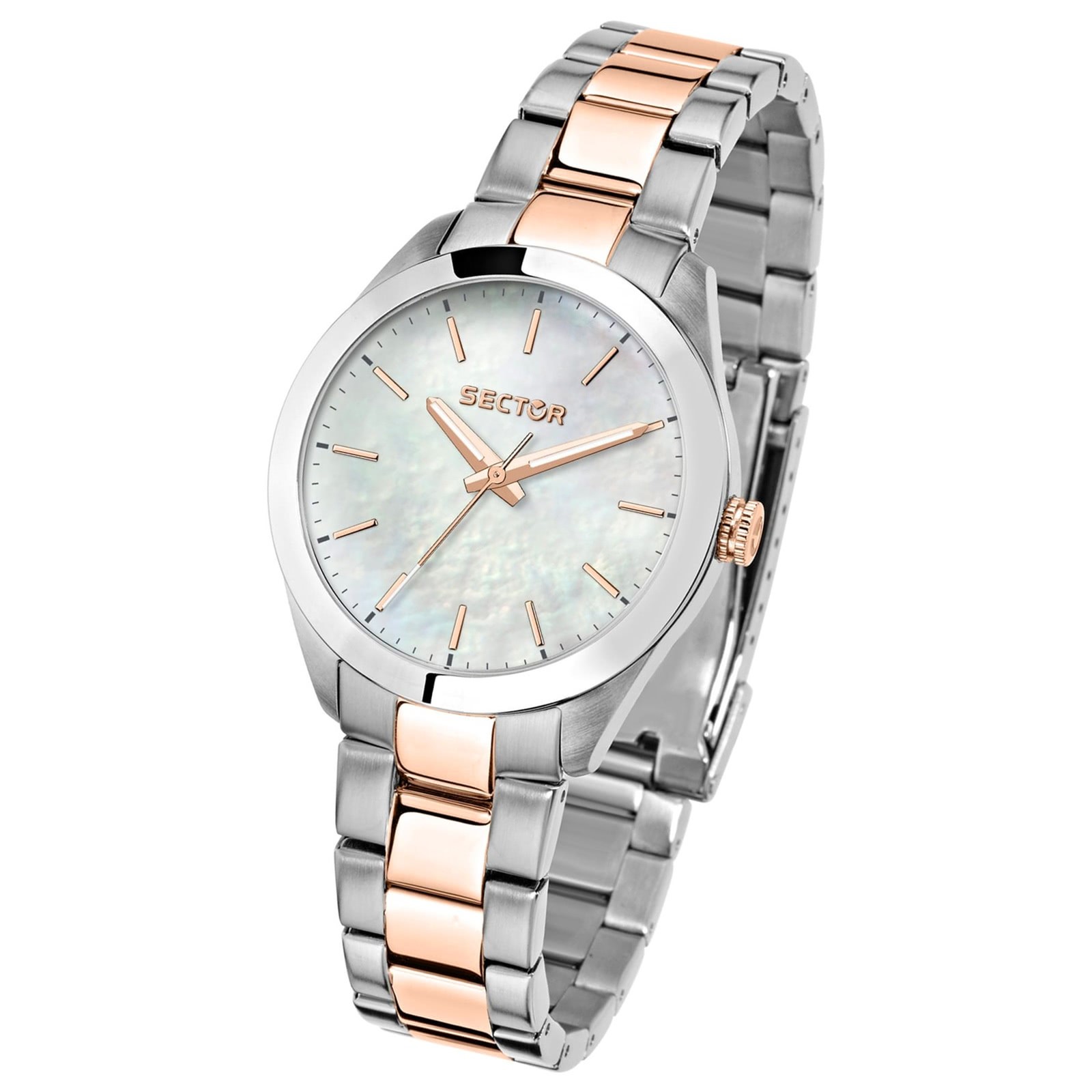 Sector Damen Armbanduhr Analog Edelstahlband silber rosé USE53588520