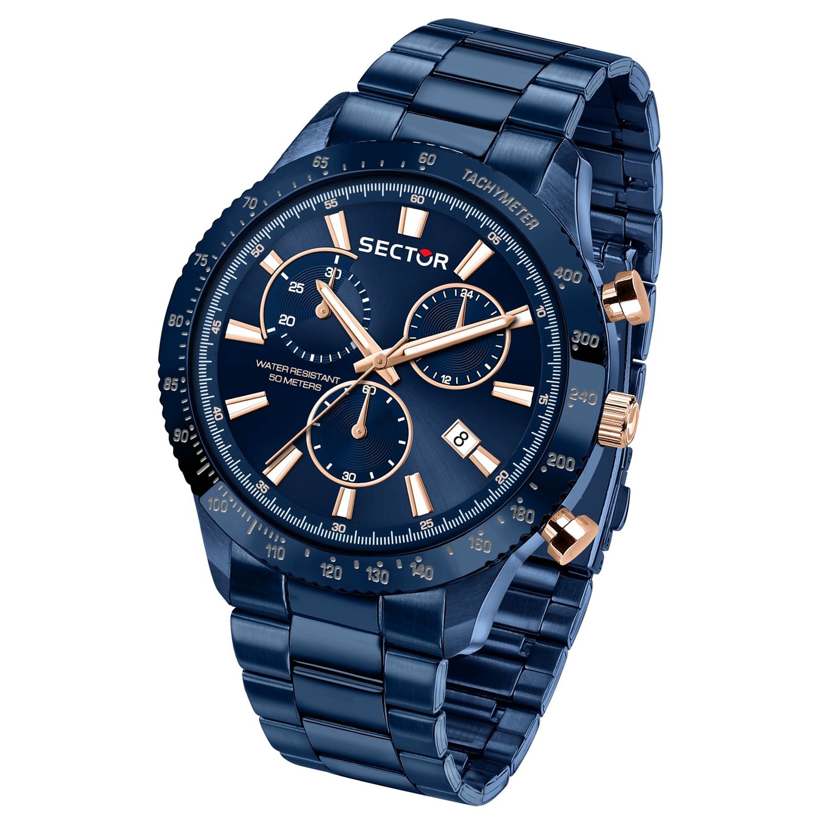 Sector Herren Armbanduhr Chrono Edelstahlarmband blau USE73778004