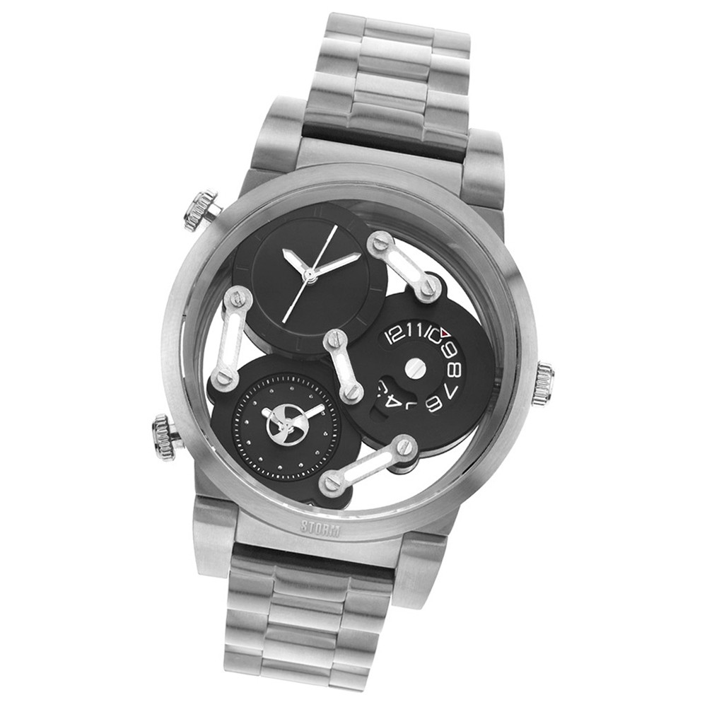 STORM Herrenuhr schwarz Edelstahl Armband Uhr TRI-MEZ BLACK UST47236/BK
