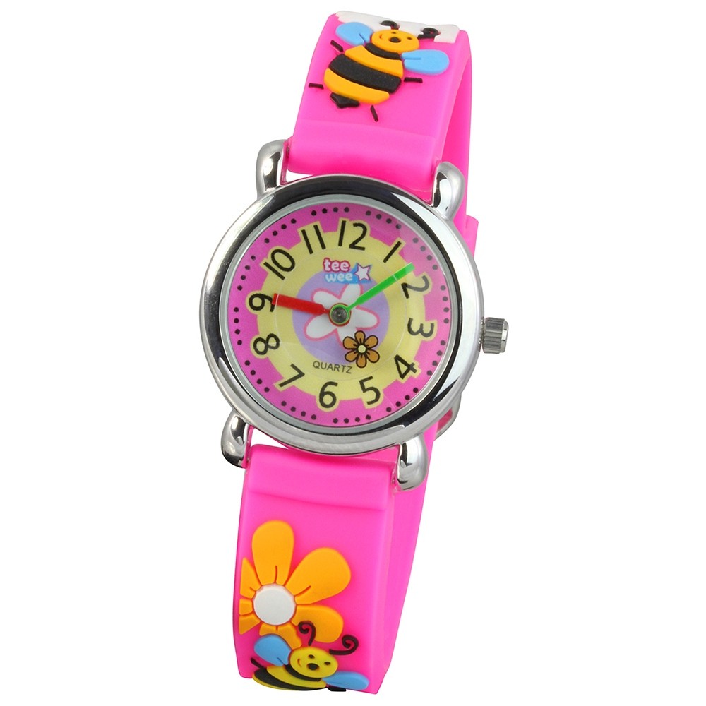 Tee-Wee Kinderuhr pink Bienchen 3D Kautschukband Kinder Uhren UW385P
