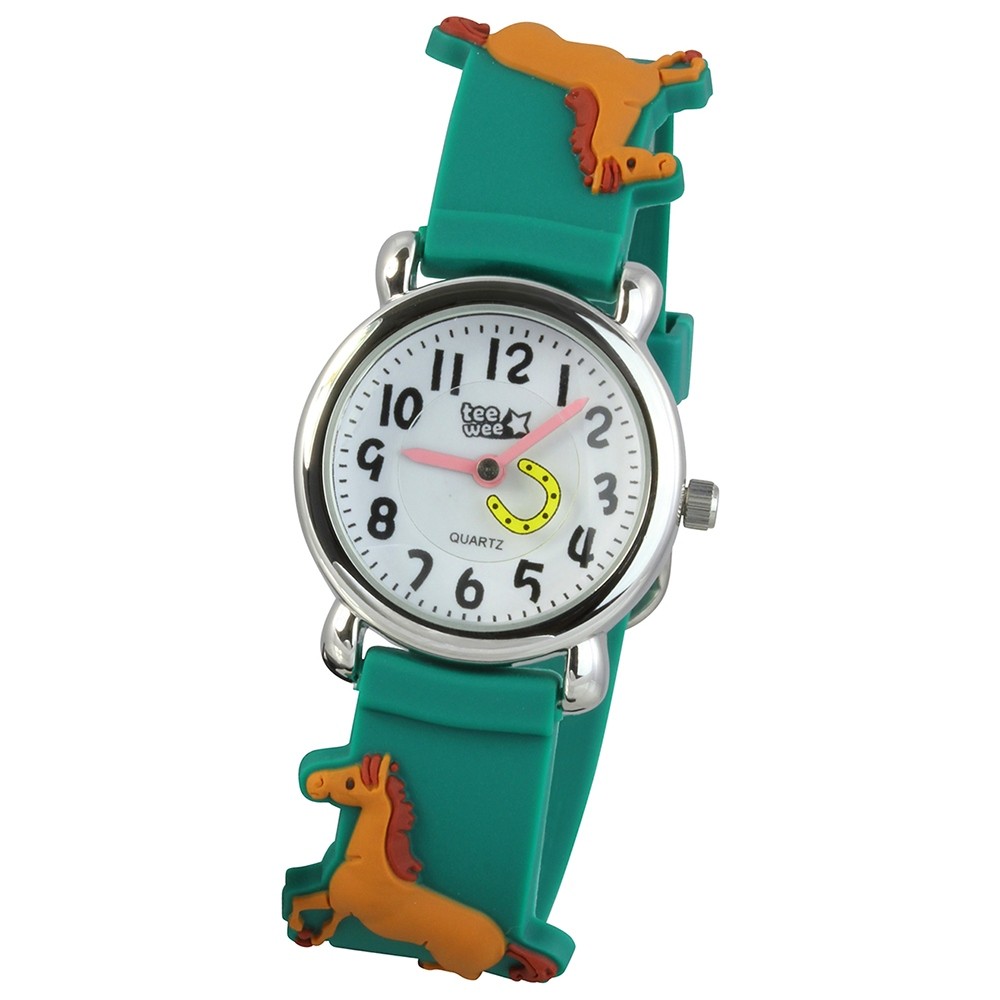 Tee-Wee Kinderuhr grün Pferde 3D Kautschukband Kinder Uhren UW767G