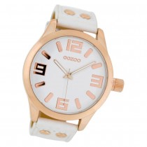 OOZOO Damenuhr weiß/rosegold 46mm, Uhr mit Leder-Armband UOC1150