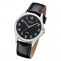 Regent Herren Armbanduhr Analog 1112420 Quarz-Uhr Leder schwarz UR1112420