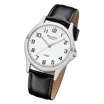 Regent Herren Armbanduhr Analog 1112422 Quarz-Uhr Leder schwarz UR1112422