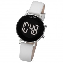 Regent Damen Armbanduhr Digital Lederarmband weiß URBA785