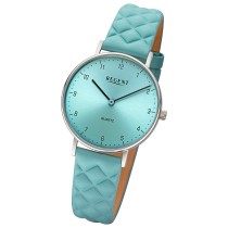 Regent Damenuhr Edelstahl-Armbanduhr Analog Lederarmband blau türkis URBA851