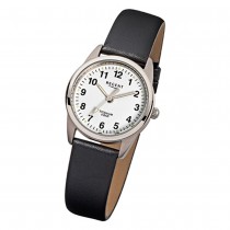 Regent Damen-Armbanduhr Titan Quarz-Uhr klassisch Leder schwarz weiß URF441