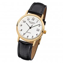 Regent Herren-Armbanduhr F-790 Quarz-Uhr Leder-Armband schwarz URF790