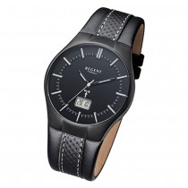 Regent Herren-Armbanduhr 32-FR-216 Funkuhr Leder-Armband schwarz URFR216