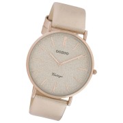 Oozoo Damen Armbanduhr Vintage Series Analog Leder beige rosa UOC20165