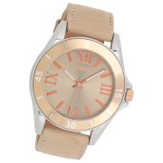 Oozoo Unisex Armbanduhr Vintage Series Analog Leder beige rosa UOC5736A