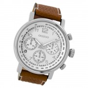 Oozoo Herren Armbanduhr silber Timepieces Quarz C9455 Lederarmband braun UOC9455