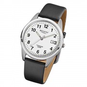 Regent Herren Titan Armbanduhr Quarzwerk Lederarmband schwarz URF685