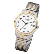 Regent Herren-Armbanduhr F-877 Quarz-Uhr Stahl-Armband silber gold URF877