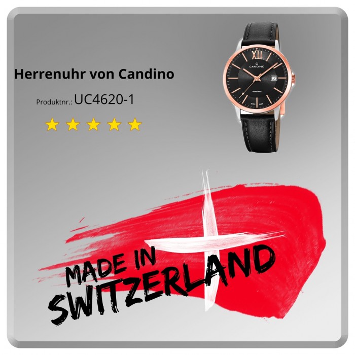 Candino Herren-Armbanduhr Leder schwarz C4620/1 Quarz Classic Timeless  UC4620/1